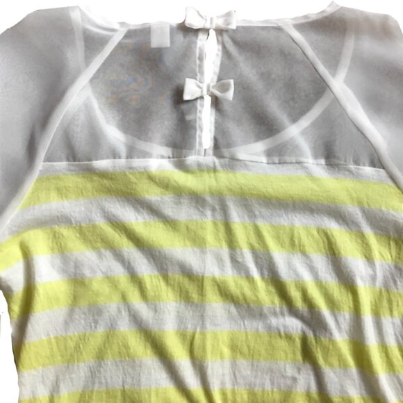 LC Lauren Conrad Women's Striped Bow Tee 3/4 Sleeves Yellow & White Shirt - Picture 2 of 16